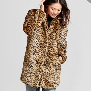 Faux fur leopard coat